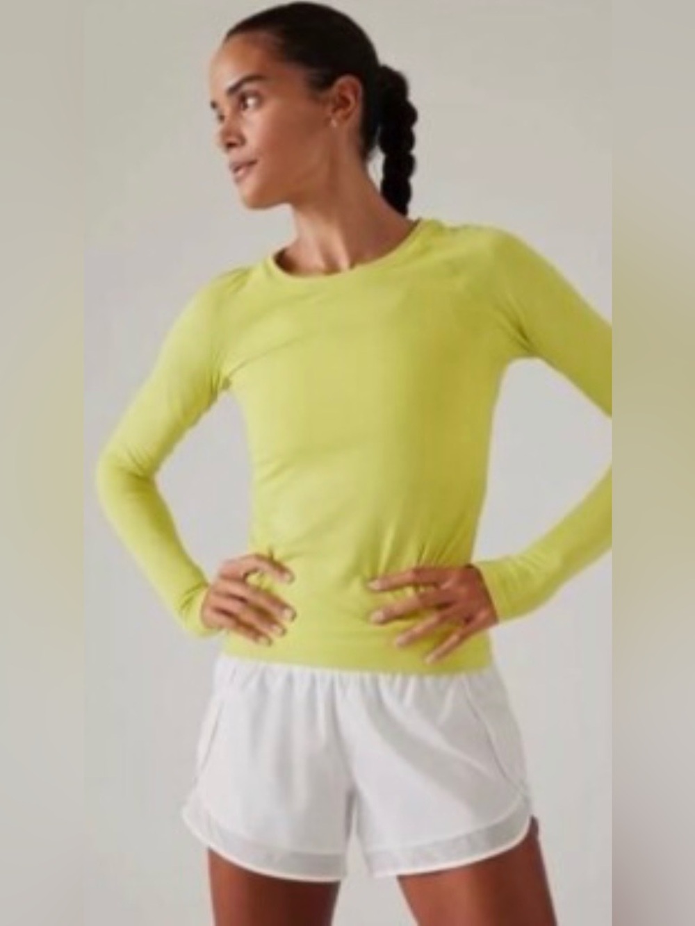 Women’s Athleta Green Yellow Long-Sleeve Momentum Seamless Performance Top L/XL